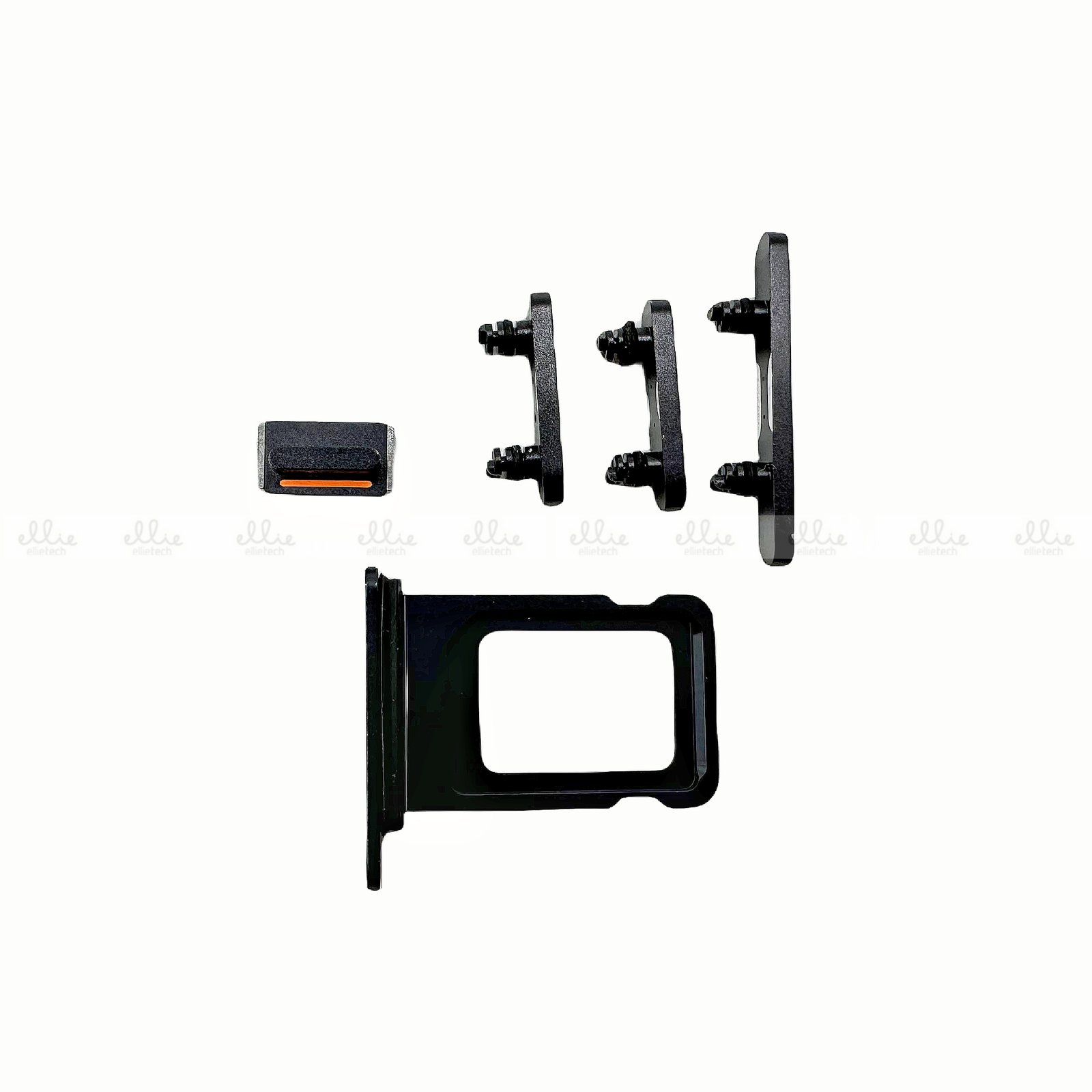 Set 4 Piezas Porta-SIM + Teclado de Volumen, Encendido y Botón Vibración para iPhone 12 Mini 5.4/12 6.1 - negro
