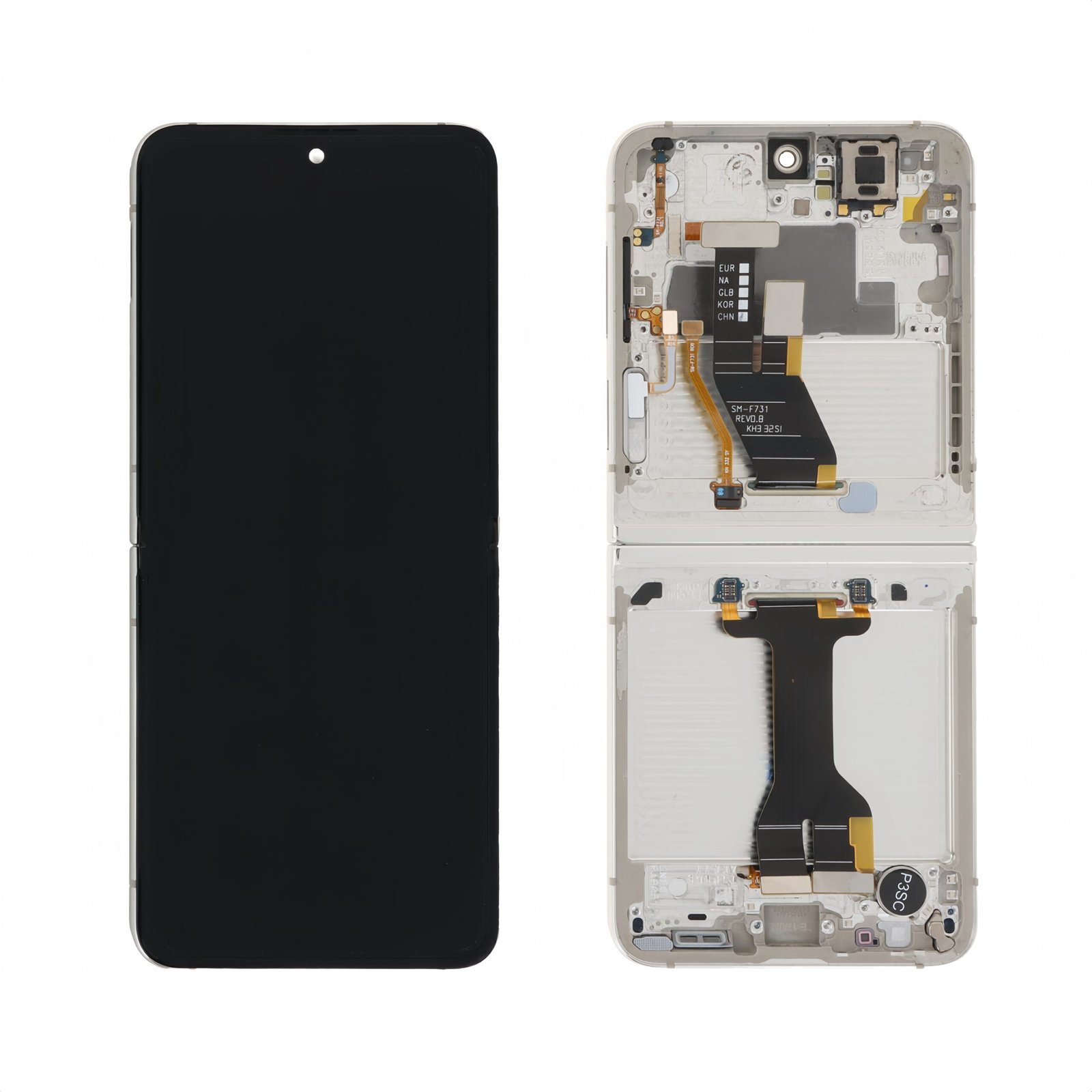 "Assembled Frame" Pantalla Interior Samsung Galaxy Z Flip 5 5G F731 Blanca/Crema con marco Original Completa SERVICE PACK