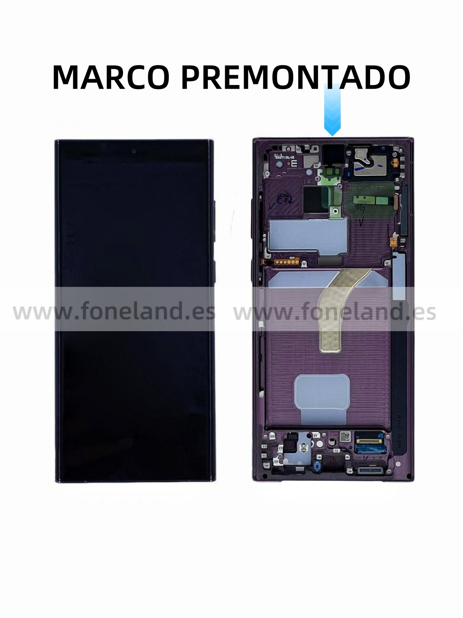 "Pre-Assembled Frame" Pantalla Samsung Galaxy S22 Ultra (SM-S908B) con marco Lila/Burgundy LCD + Táctil Completo SERVICE PACK (Marco Premontado)