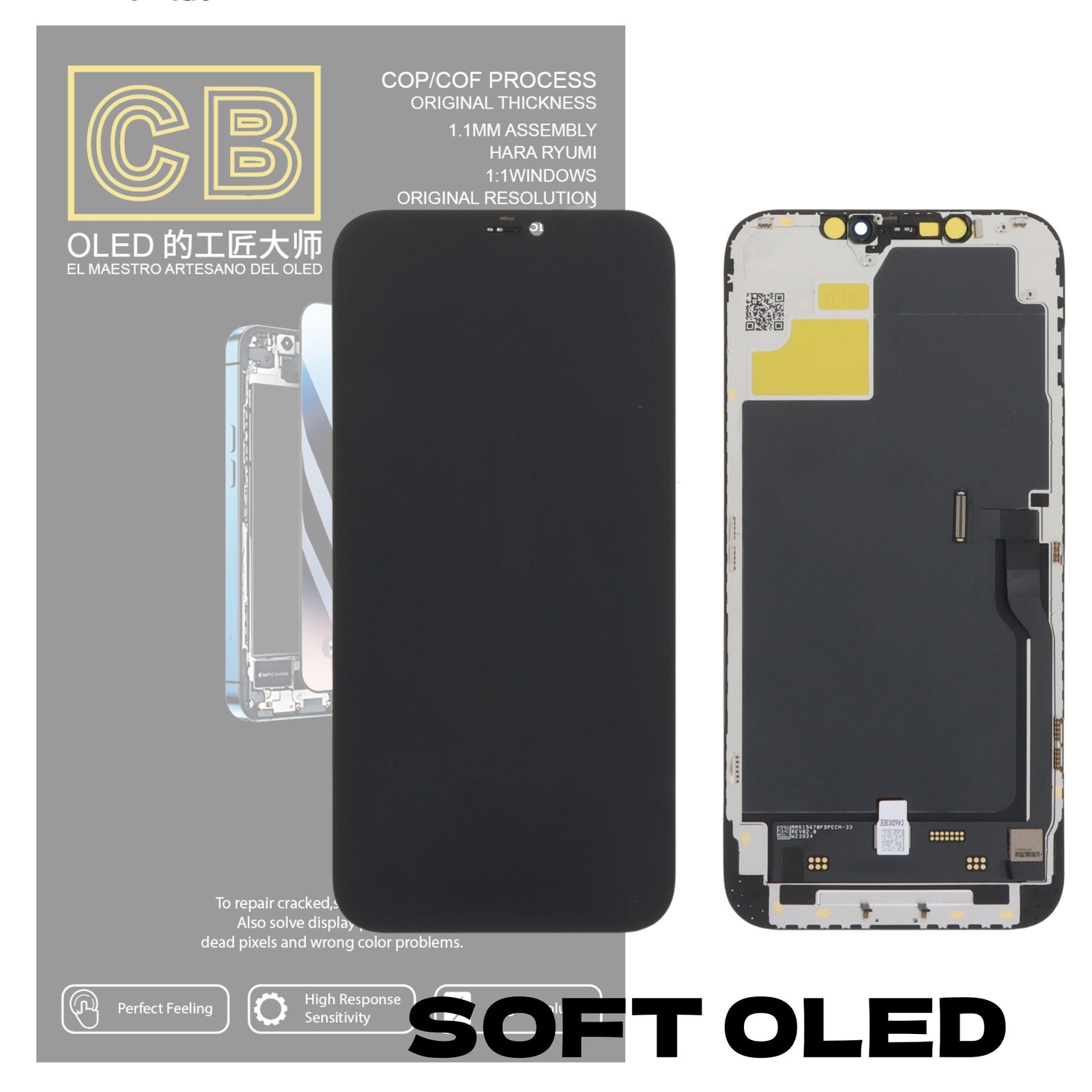 Pantalla "CB SOFT OLED" iPhone 12 Pro Max Control IC Reemplazable LCD + Táctil Completo