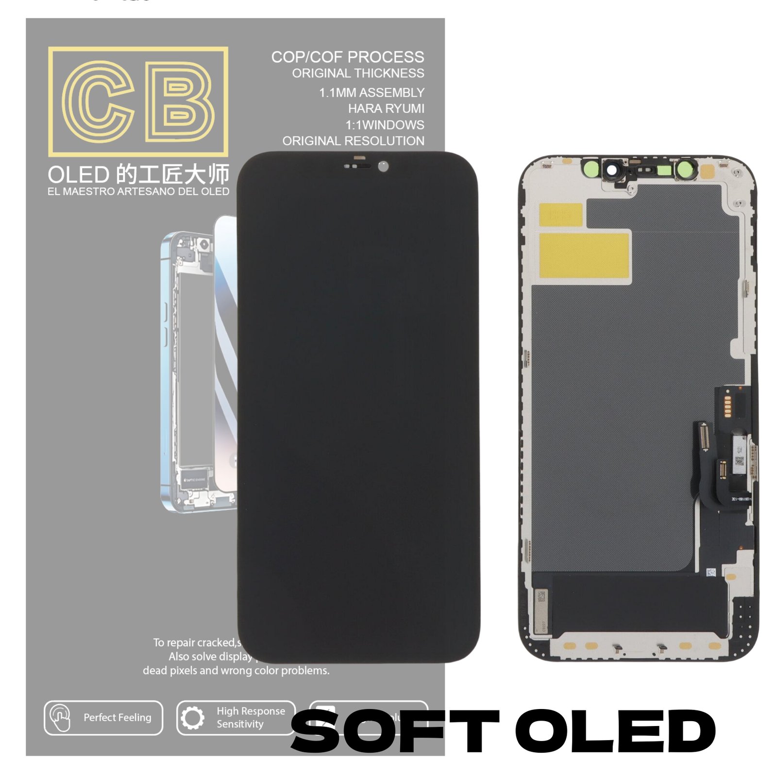 Pantalla "CB SOFT OLED" iPhone 12/iPhone 12 Pro Control IC Reemplazable LCD + Táctil Completo