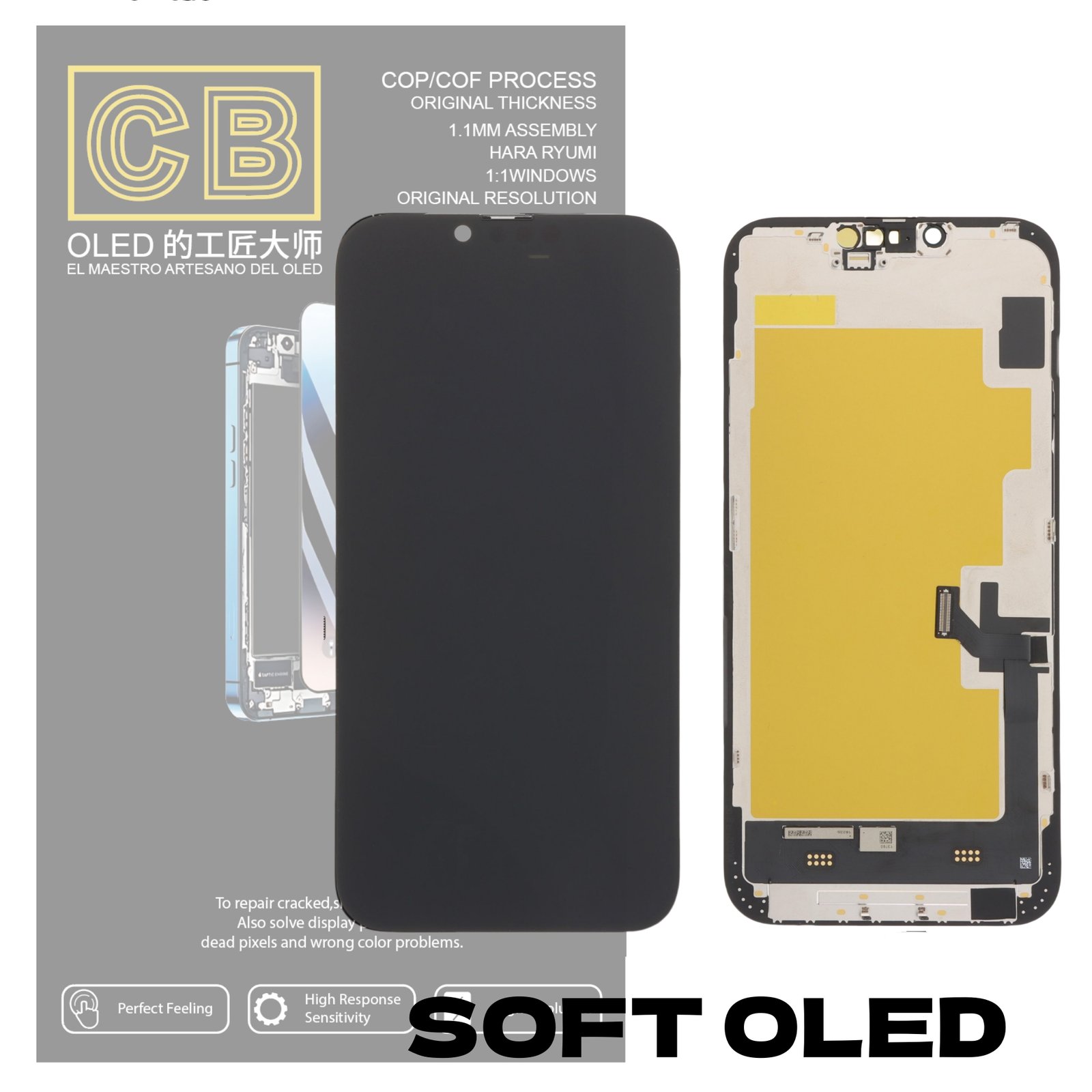 Pantalla "CB SOFT OLED" iPhone 14 Plus Control IC Reemplazable LCD + Táctil Completo