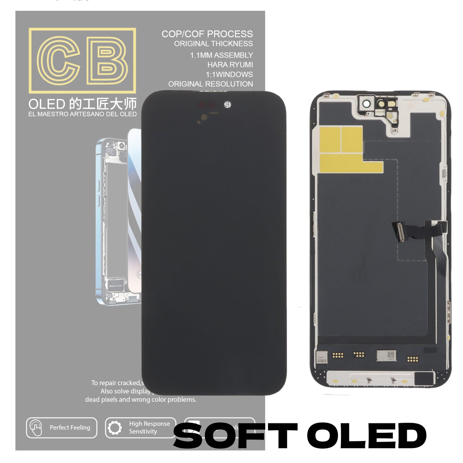 Pantalla "CB SOFT OLED" iPhone 14 Pro Max 120HZ Control IC Reemplazable LCD + Táctil Completo