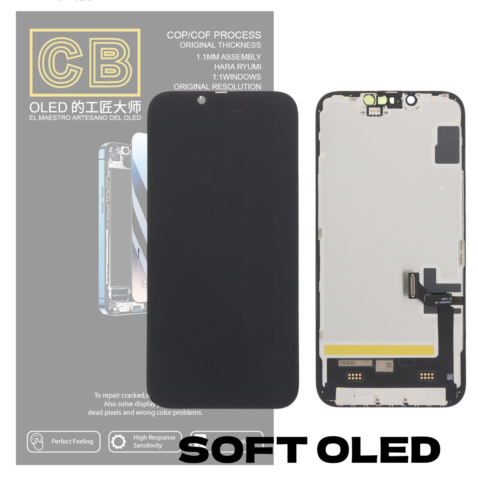 Pantalla "CB SOFT OLED" iPhone 14 Control IC Reemplazable LCD + Táctil Completo