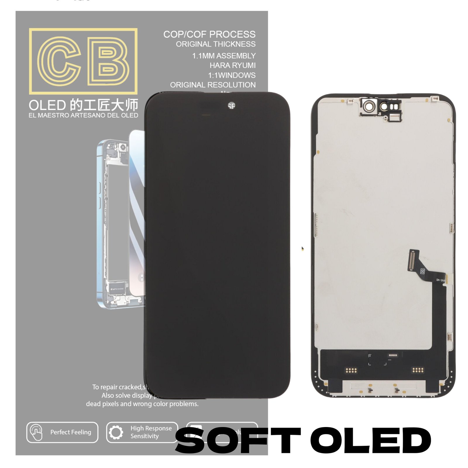 Pantalla "CB SOFT OLED"iPhone 15 Plus Control IC Reemplazable LCD + Táctil Completo