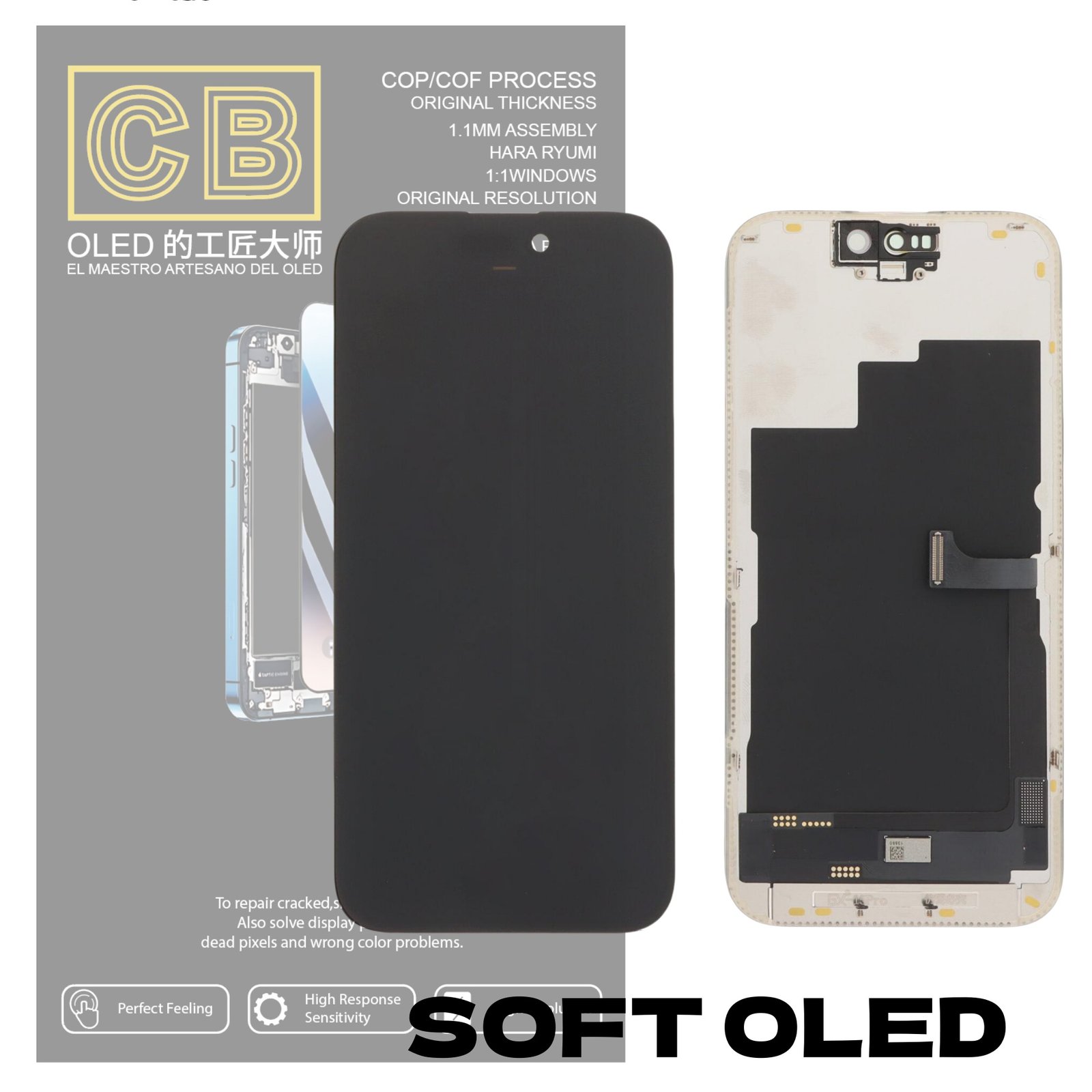 Pantalla "CB SOFT OLED"iPhone 15 Pro 120HZ Control IC Reemplazable LCD + Táctil Completo